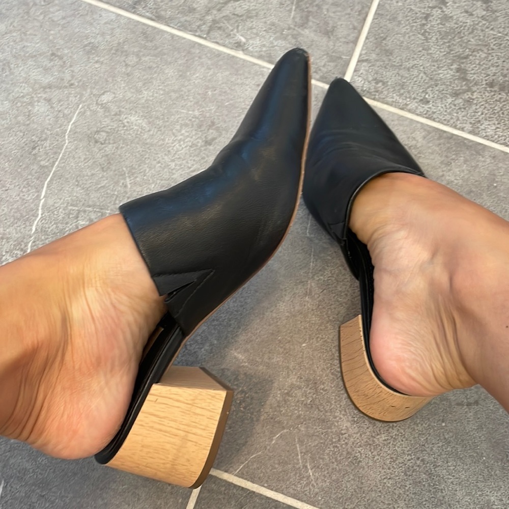 Well worn leather upper flats